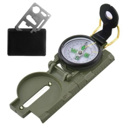 Liquid Filled Lensatic Compass within Metal Case + Metal Saber Multi-Tool