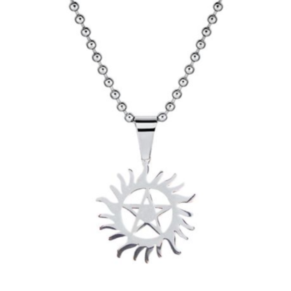 Stainless Steel Sam & Dean Pendant Necklace - Pentagram Star & Sun - Image 4