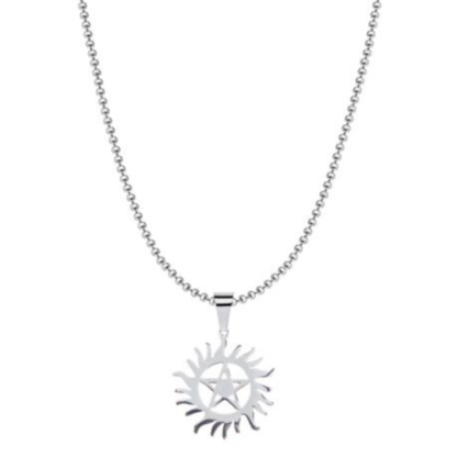 Stainless Steel Sam & Dean Pendant Necklace - Pentagram Star & Sun - Image 5